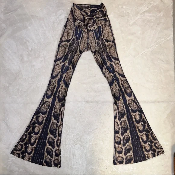 Niyama Sol Brown & Black Animal Print Super Flare Pants Size Medium - Picture 7 of 16